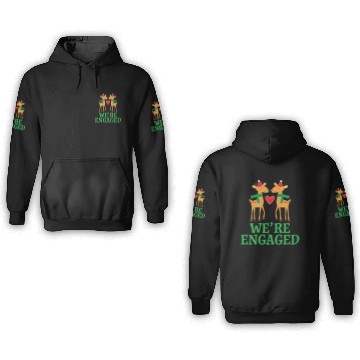 Discover Christmas Engagement We're Engaged Reindeer 3D Hoodies