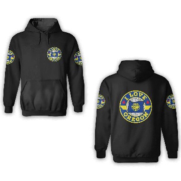Discover I Love Oregon State Map and Flag 3D Hoodies