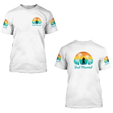 Discover Just Married 3D T Shirts Couple Honeymoon Matching Tropical Paradise