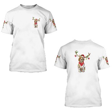 Discover Funny Beagle Reindeer Christmas Dogs Christmas Light Horn 3D T Shirts