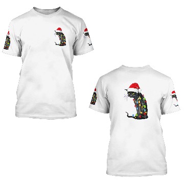 Discover Black Cat Christmas Lights Funny Cat Lover 3D T Shirts