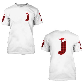 Discover Christmas Plaid Initial Letter J Monogram Santa Hat Graphic 3D T Shirts