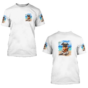 Discover Ukulele Lover Hawaiian Aloha Dog Pug Playing Ukulele Beach Baseball Tees 3D T Shirts