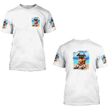 Discover Funny Ukulele Hawaiian Aloha Dog Pug Playing Ukulele Beach Baseball Tees 3D T Shirts