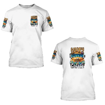 Discover Happy Easter Day School Bus Egg Hunt Sunday Bunny Driver 3D T Shirts