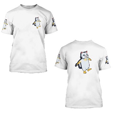 Discover Penguin Pet Funny penguin illustration with a cat face on it 3D T Shirts