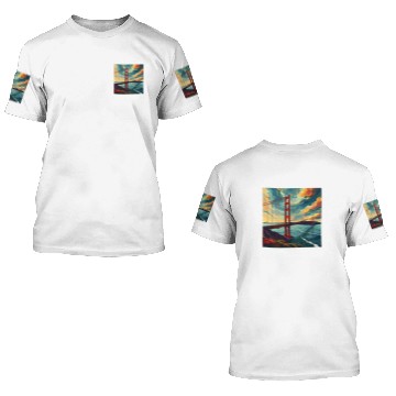 Discover Golden Gate Bridge Sky Colorful Illustration Graphic Zip 3D T Shirts