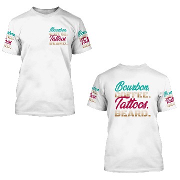 Discover Bourbon Coffee Tattoos Beard Tattoo caffeines Whiskey Drinks Baseball Tees 3D T Shirts