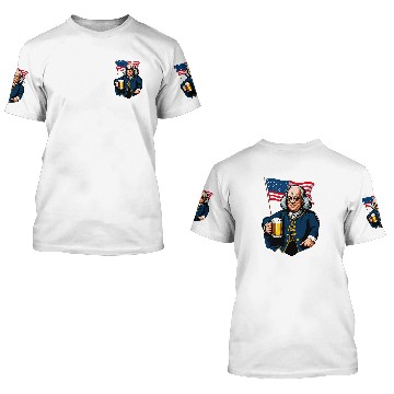 Discover Beer Fun Benjamin Franklin With Beer Mug American Flag 3D T Shirts