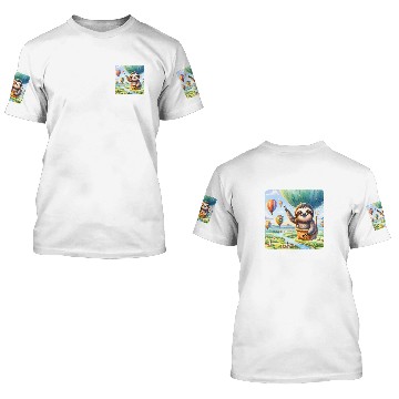 Discover Sloth Pet Piloting A Balloon Sky Landscape Adventure Baseball Tees 3D T Shirts