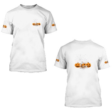 Discover Three Halloween Pumpkins Jack O Lantern Faces Spider Web 3D T Shirts
