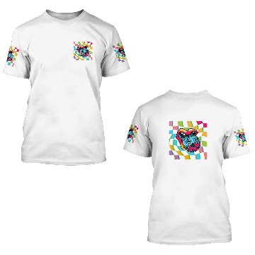 Discover Lips Glitchy Kidcore Checkerboard Retro Rainbow Whatever Y2K 3D T Shirts