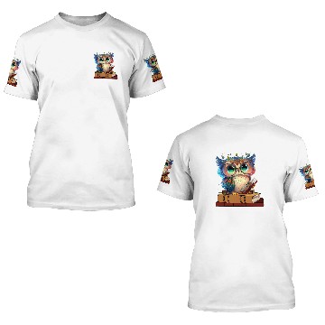 Discover Kawaii Owl Reads Book Reading Bookworm Library Book 2 3D T Shirts