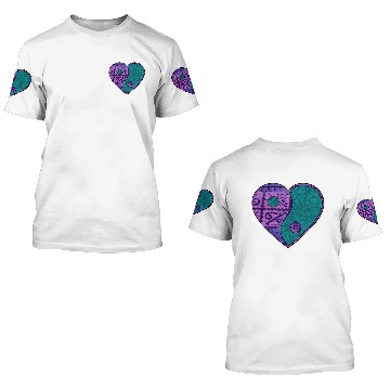 Discover Purple Batik Yin & Yang Heart 3D T Shirts