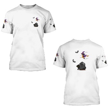 Discover GRAVEYARD WITCH FLYING OVER CAT WITH BATS 3D T Shirts