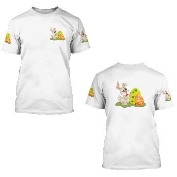 Discover Cute Easter Bunny Hides Behing Colored Eggs 3D T Shirts