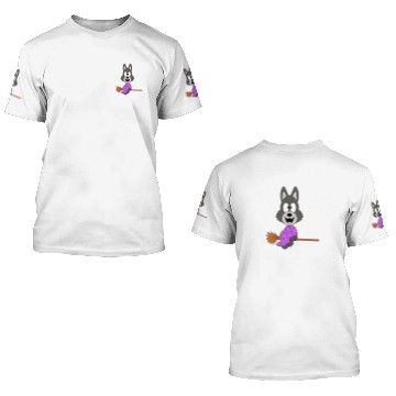 Discover Funny Wolf - Witch - Witch Broom - Children - Kids 3D T Shirts