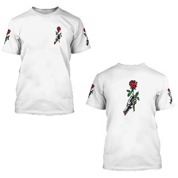 Discover skeleton hand holding red rose 3D T Shirts