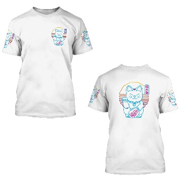 Discover Maneki Neko Japanese Lucky Cat Retrowave 80s 3D T Shirts