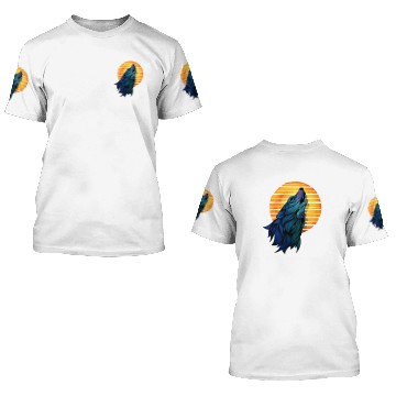 Discover Howling Wolf Retro Sunset Art Design Wolf 3D T Shirts