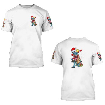 Discover Dabbing Santa Tree Rex Dinosaur Christmas Lights 3D T Shirts