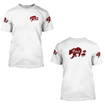 Discover Womens Red Plaid Mama Bear Two Cubs Matching 3D T Shirts