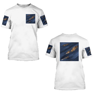 Discover Navy Blue Paint Brushstrokes Gold Foil 3D T Shirts