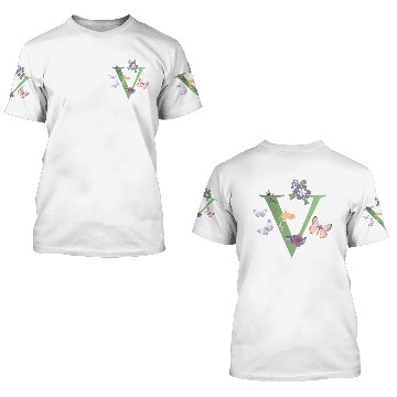Discover Initial Monogram Flowers Butterflies Letter V 3D T Shirts