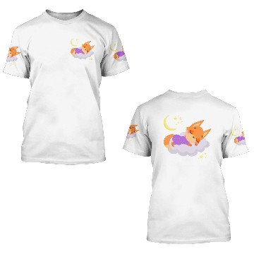Discover cute fox sleeping on the cloud 3D T Shirts