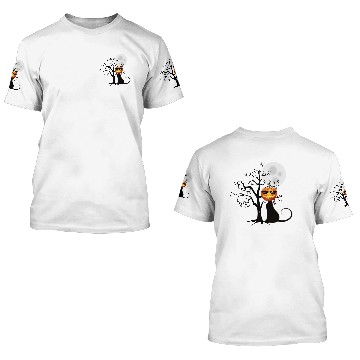Discover black cat funny face pumpkin 3D T Shirts