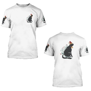 Discover Santa Black Cat Tangled Up In Christmas Tree Light 3D T Shirts