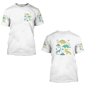Discover Kawaii Dinosaur In Teal Yellow Coral 3D T Shirts