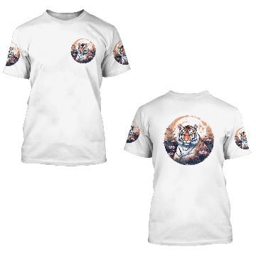 Discover Celestial moon flower tiger sitting tall 3D T Shirts