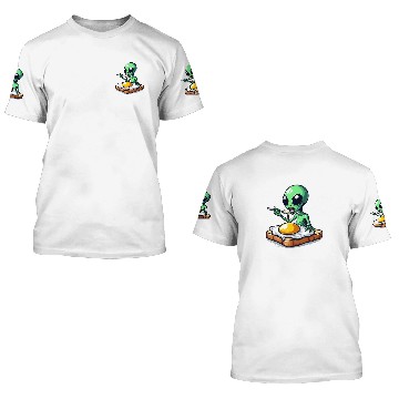 Discover Alien eats fried egg on toast 3D T Shirts