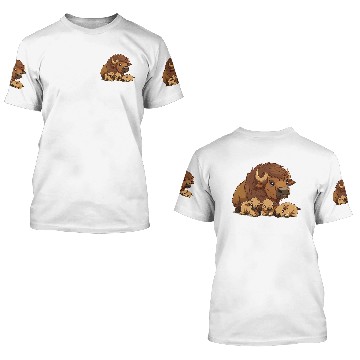 Discover Cute Buffalo Mother Protecting her Buffalo Babies 3D T Shirts