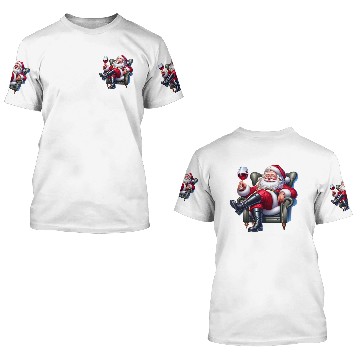 Discover Santa Drinking Wine On Leather Chair 3D T Shirts