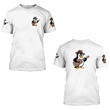 Discover Penguin Playing Guitar with Hat 3D T Shirts