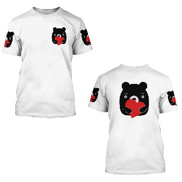 Discover Black bear holding a heart 3D T Shirts
