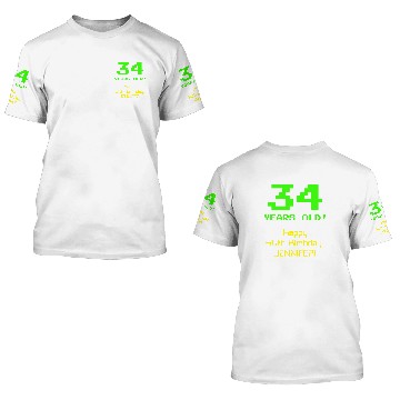 Discover 34th Birthday: Fun, 8-Bit Look, Nerdy / Geeky "34" 3D T Shirts
