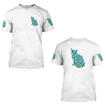 Discover Teal Patterned Cat 3D T Shirts