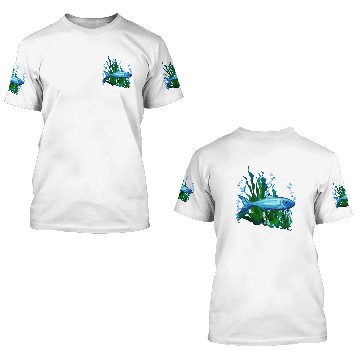 Discover Light Blue Fish Swimming in the Ocean 3D T Shirts