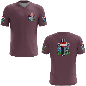 Discover Cross with heart and roses tattoo 3D T Shirts