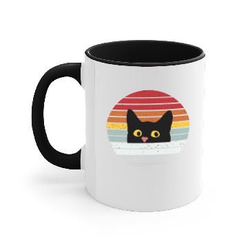 Discover Retro Black Cat Sunset Accent Mugs