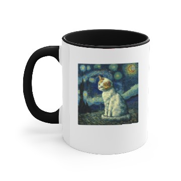 Discover Cat Paws Cool Starry Night Cat Moon Retro Van Gogh Cat Cat Mom Art1 Accent Mugs