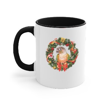 Discover Green Cheek Conure Parrot Christmas Wreath Pullover Accent Mugs