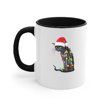 Discover Black Cat Christmas Lights Funny Cat Lover Accent Mugs