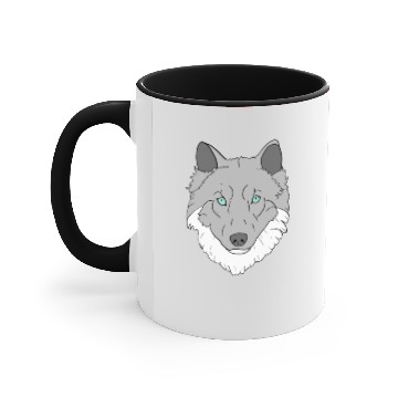 Discover Grey and white Wolf head with blue eyes hand drawn Accent Mugs