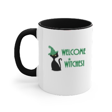 Discover witches welcome with funny witchy wicca cat Accent Mugs