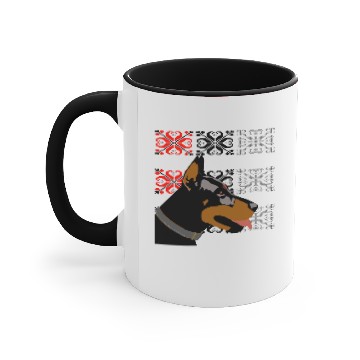 Discover Dobermann. Pixel art background. Accent Mugs