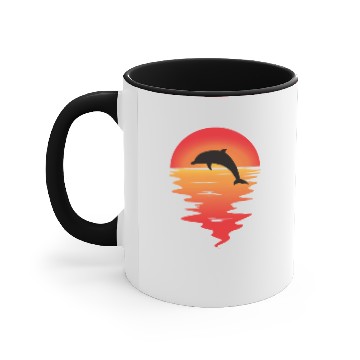 Discover Romantic sunset with dolphin Accent Mugs